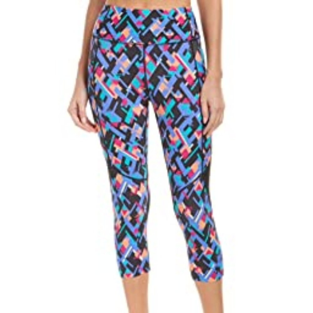 Geometric Colorful Print Capri Leggings Yoga Pants Activewear Sz S